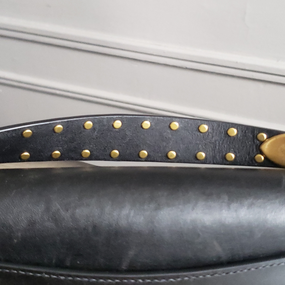 Coach Black Leather Studded Shoulder Bag with Gold Hardware - Picture 7 of 13